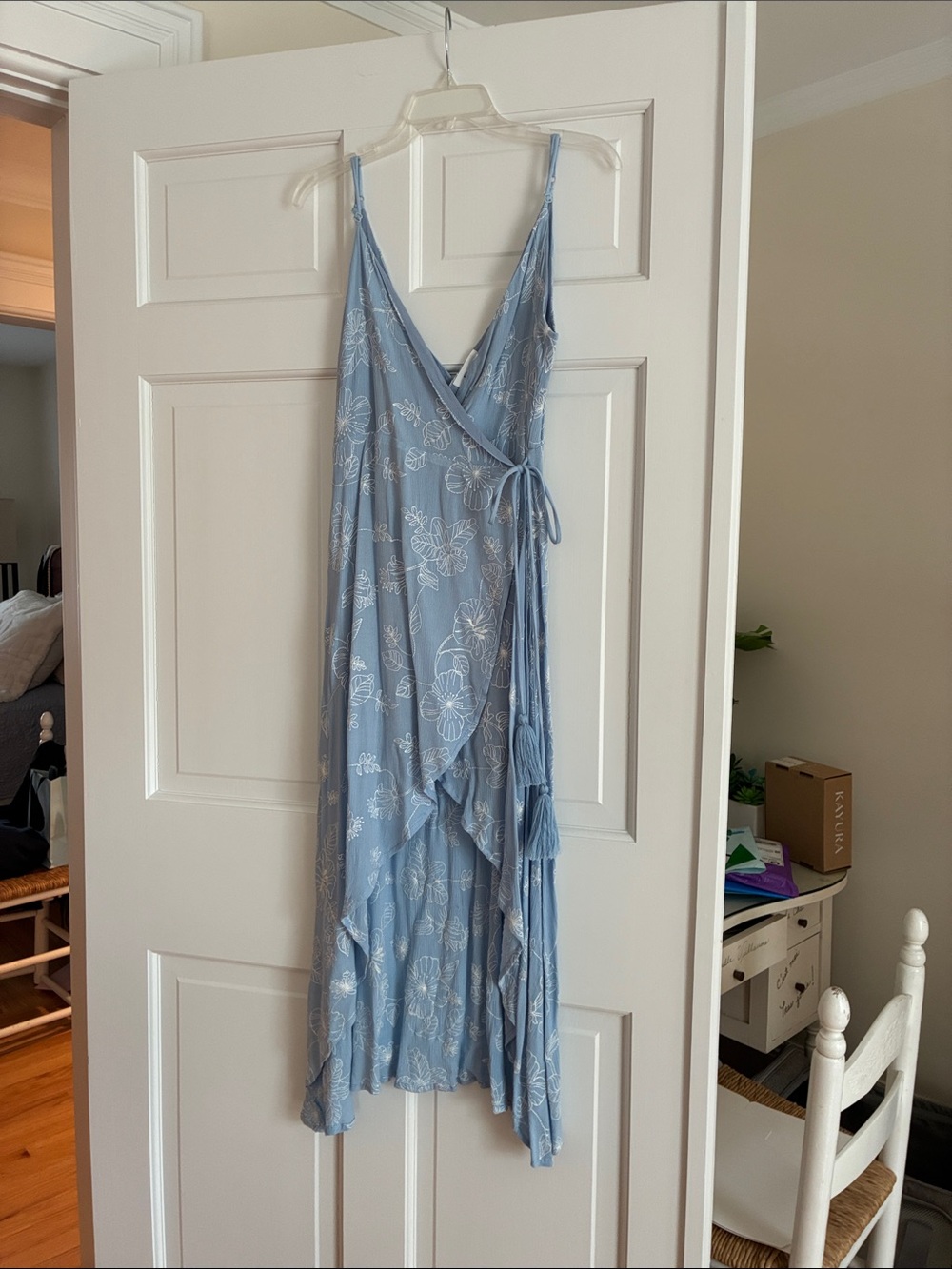 Free the Roses high low dress cornflower blue side tassel maxi S